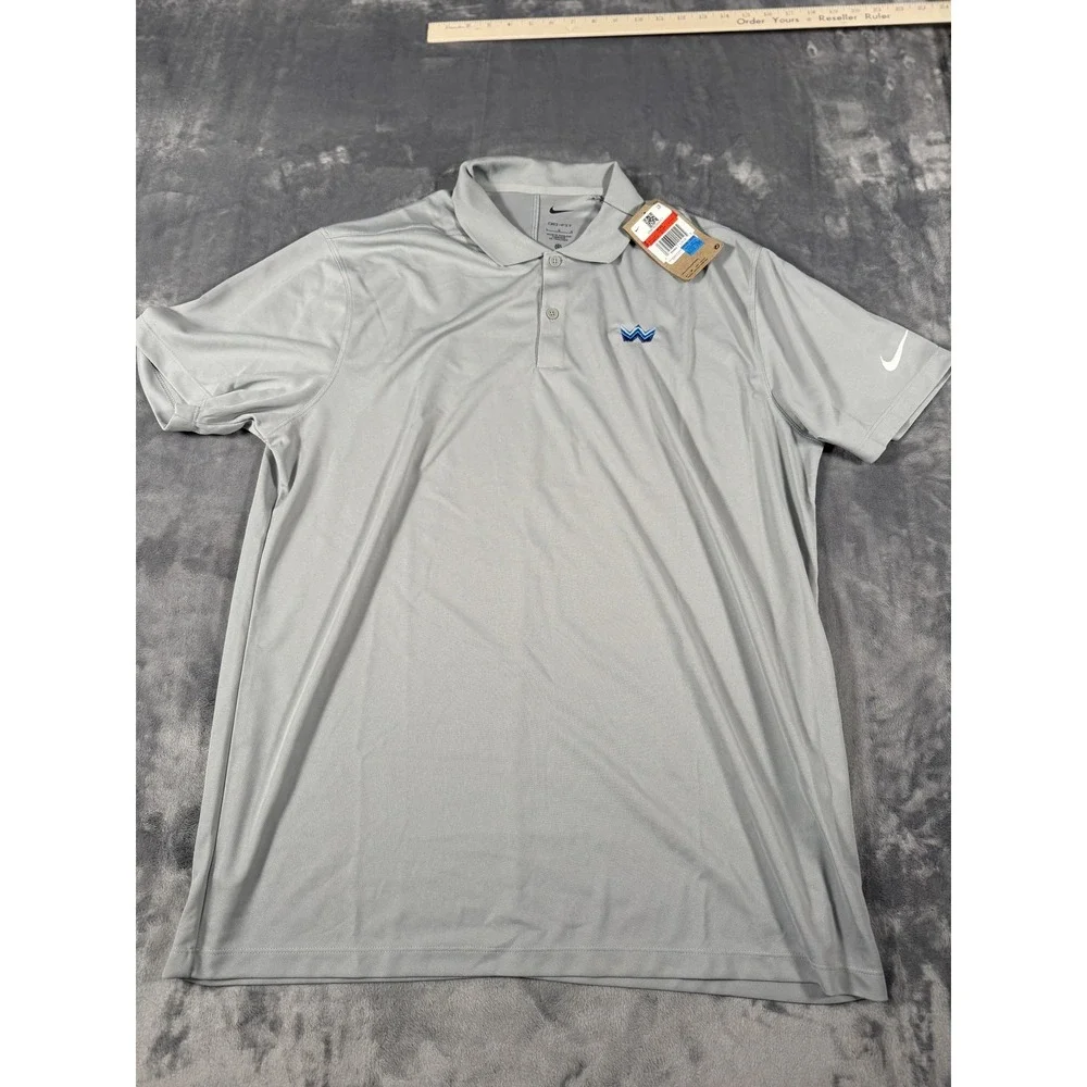 Nike Dri-FIT Men's Large Gray Polo Shirt Short Sleeve Collared Golf W Logo